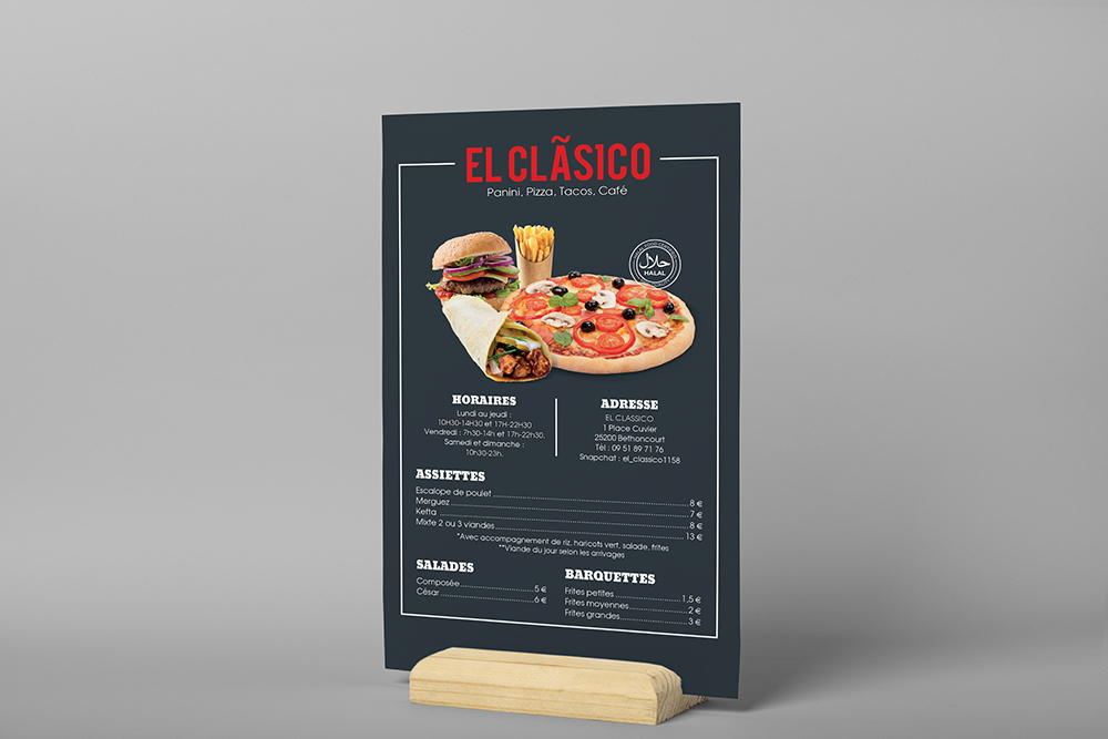 Menu du restaurant El Classico